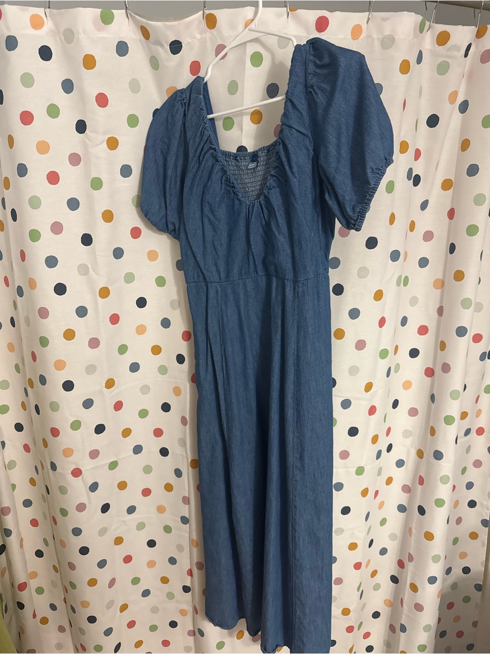 Blue Puff-Sleeve Maxi Dress